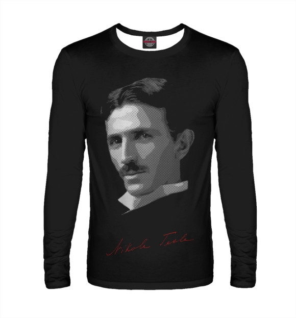 Мужской лонгслив с изображением Никола Тесла цвета Белый