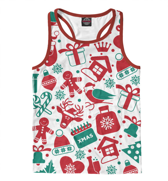 Мужская майка-борцовка с изображением Новогодние символы цвета Белый