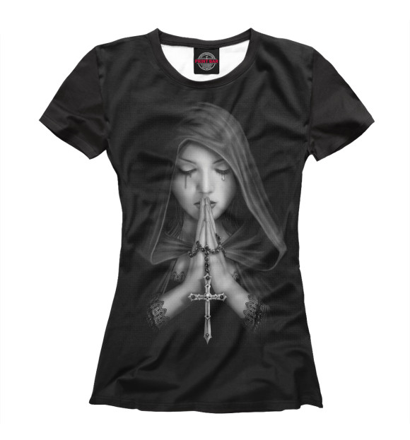 Женская футболка с изображением Девушка молится цвета Белый