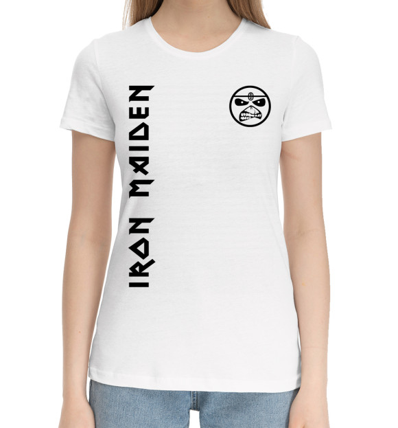 Женская хлопковая футболка с изображением Iron Maiden цвета Белый
