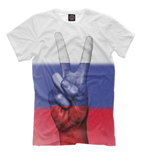 Мужская футболка с изображением Флаг России цвета Молочно-белый