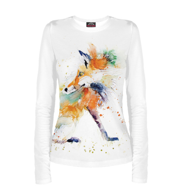 Женский лонгслив с притом Лиса цвета Белый Женский лонгслив с изображением Лиса цвета Белый