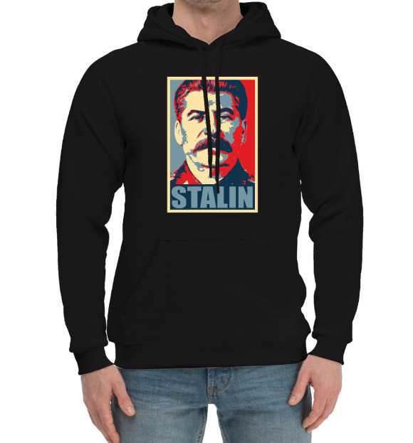 Мужской хлопковый худи с изображением Stalin цвета Черный