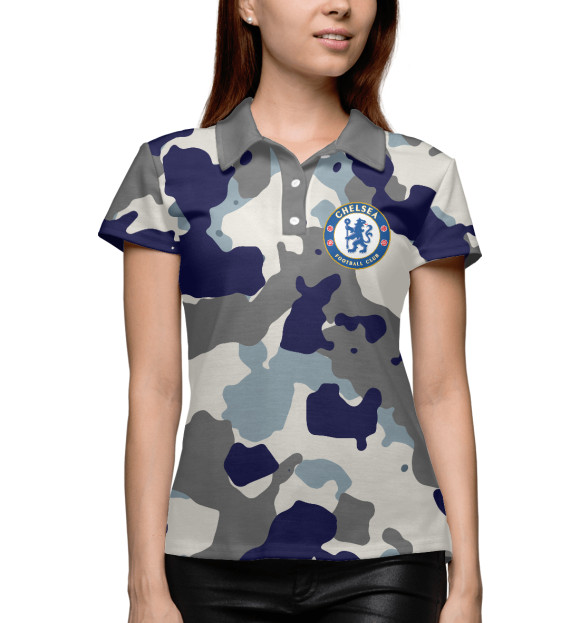 Женское поло с изображением FC Chelsea Camouflage цвета Белый