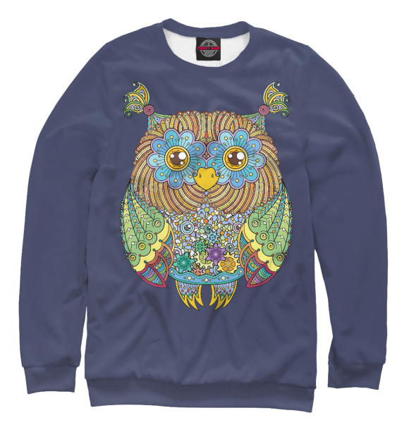Мужской свитшот с изображением Friendly Zentangle Owl цвета Белый
