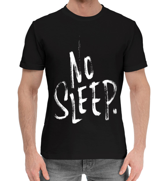 Мужская хлопковая футболка с изображением No Sleep цвета Черный