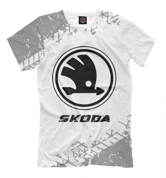 Мужская футболка с изображением Skoda Speed Tires (белый фон) цвета Белый