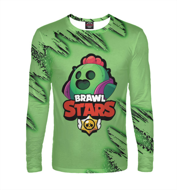 Мужской лонгслив с притом Brawl Stars цвета Белый Мужской лонгслив с изображением Brawl Stars цвета Белый
