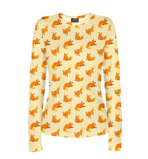 Женский лонгслив с притом Лисица цвета Белый Женский лонгслив с изображением Лисица цвета Белый