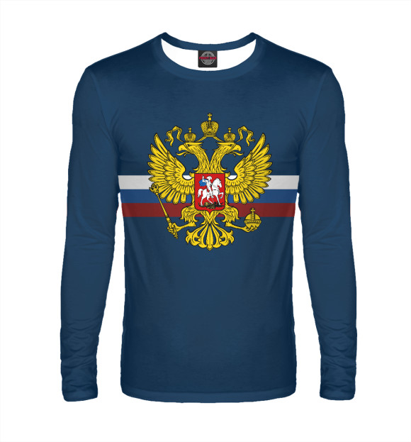 Мужской лонгслив с изображением Герб России цвета Белый