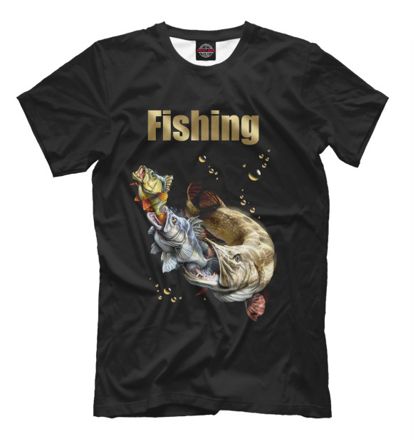 Мужская футболка с изображением Fishing цвета Черный