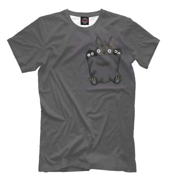 Мужская футболка с изображением Тоторо в кармане цвета Серый