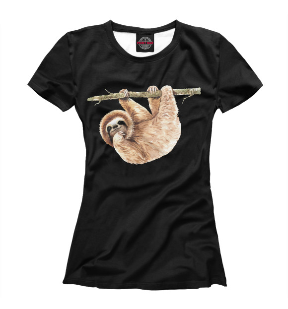 Женская футболка с изображением Ленивец на ветке цвета Белый