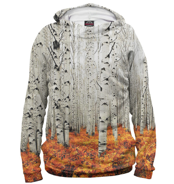 Мужское худи с притом Березовая роща цвета Белый Мужское худи с изображением Березовая роща цвета Белый