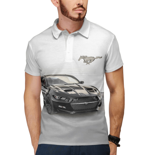 Мужское поло с изображением Mustang цвета Белый