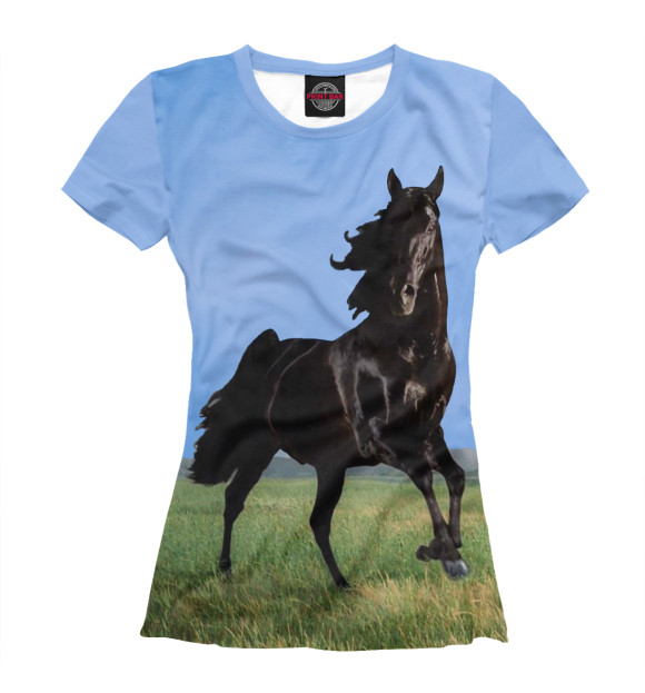 Женская футболка с изображением Конь цвета Белый