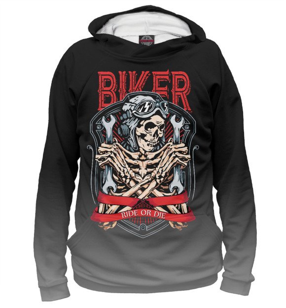 Мужское худи с изображением Biker цвета Белый