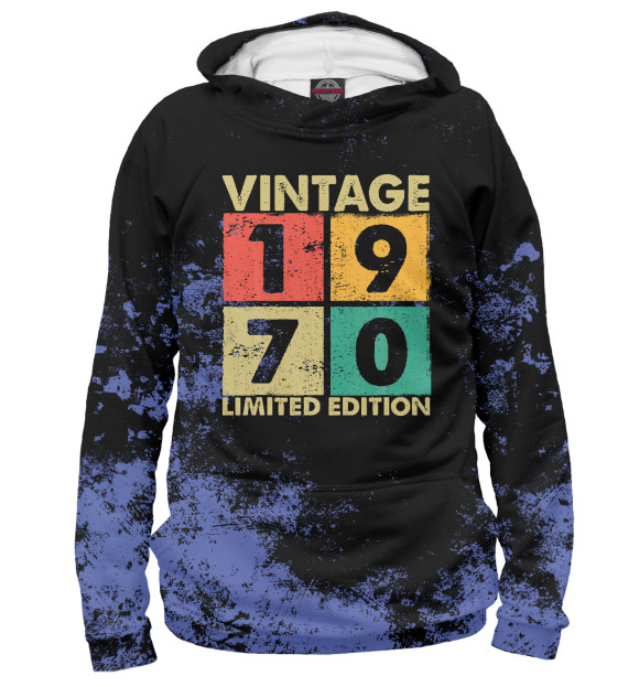 Мужское худи с изображением Vintage 1970 цвета Белый
