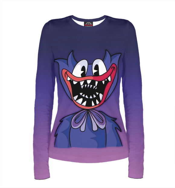 Женский лонгслив с изображением Poppy Playtime Хагги Вагги цвета Белый