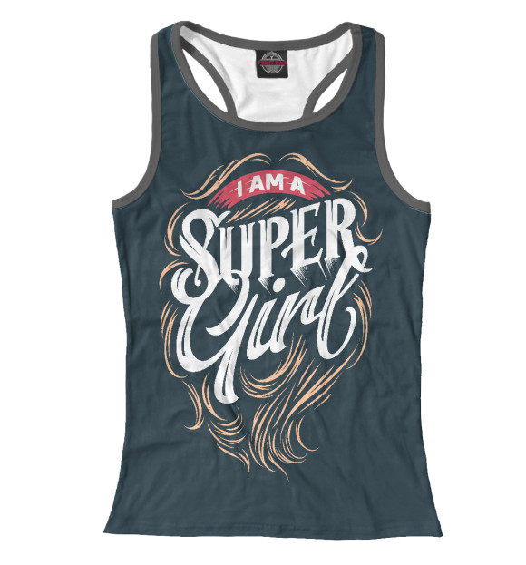 Женская майка-борцовка с изображением I am super girl цвета Белый