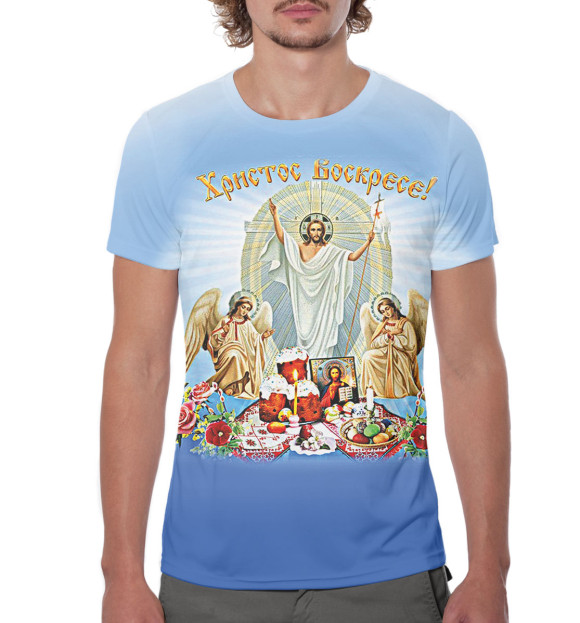 Мужская футболка с изображением Христос Воскресе цвета Белый