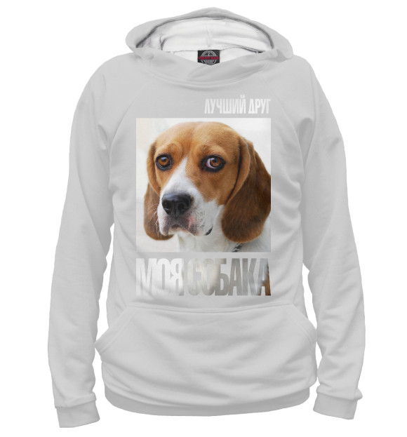 Мужское худи с изображением Бигль цвета Белый