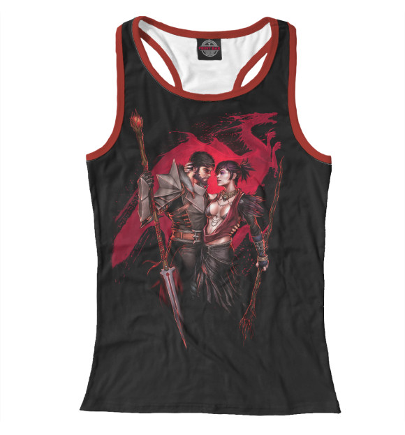 Женская майка-борцовка с притом Dragon Age. Морриган и Хоук цвета Белый Женская майка-борцовка с изображением Dragon Age. Морриган и Хоук цвета Белый