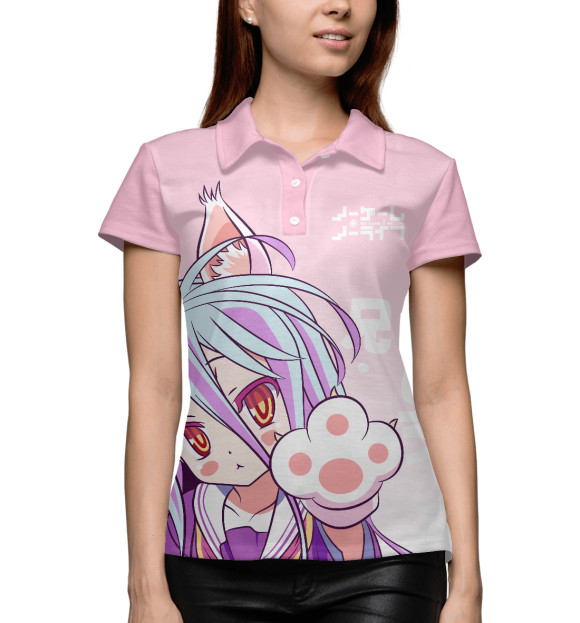 Женское поло с изображением No Game No Life. Широ цвета Белый