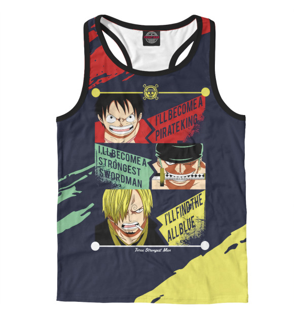 Мужская майка-борцовка с изображением One Piece Большой куш цвета Белый