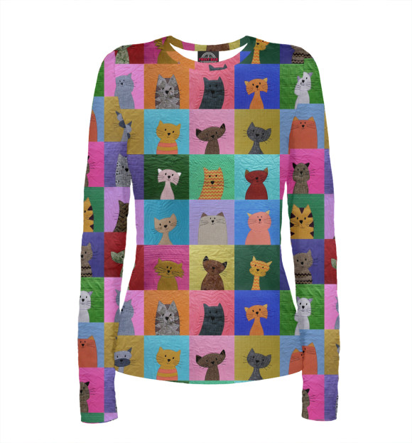 Женский лонгслив с изображением Котики цвета Белый