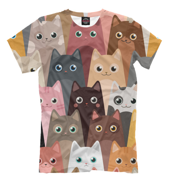 Мужская футболка с изображением Мультяшные кошки цвета Молочно-белый