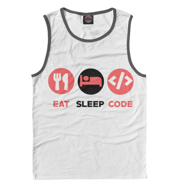 Мужская майка с изображением Eat sleep code цвета Белый