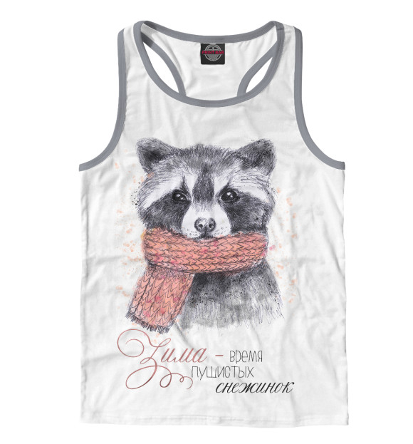 Мужская майка-борцовка с изображением Енот в шарфе цвета Р‘РµР»С‹Р№