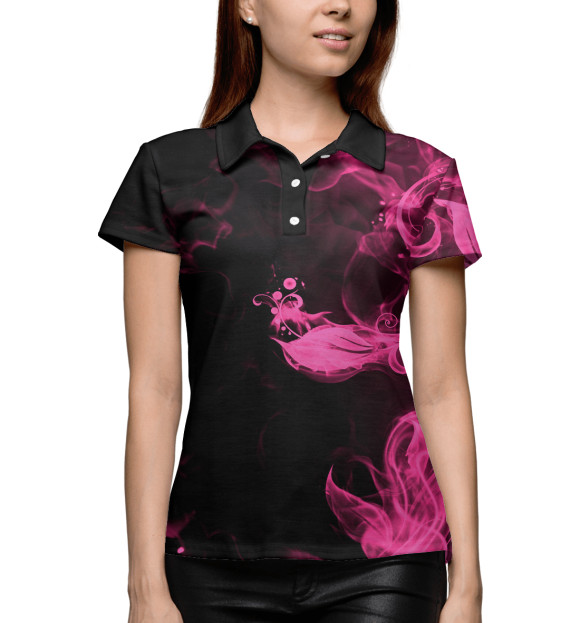 Женское поло с изображением Розовый огонь цвета Белый