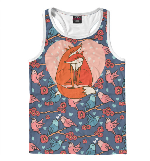 Мужская майка-борцовка с изображением Влюбленные птички цвета Белый