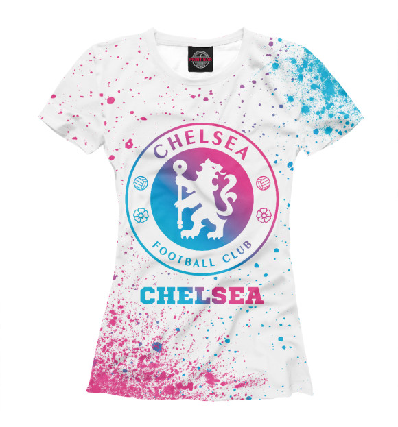 Женская футболка с изображением Chelsea Neon Gradient (цветные брызги) цвета Белый