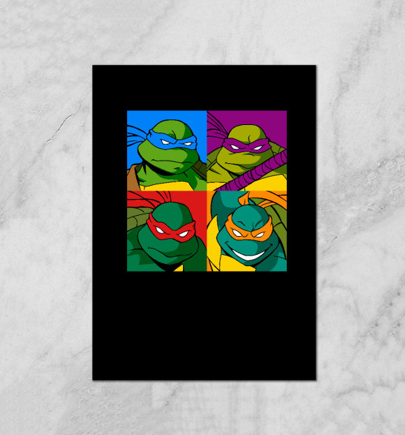 Плакат с притом Turtles цвета Белый Плакат с изображением Turtles цвета Белый