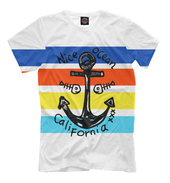 Мужская футболка с изображением Nice ocean, California цвета Молочно-белый