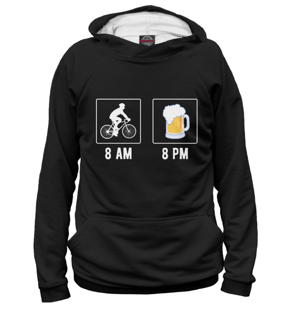 Мужское худи с изображением Утром - велосипед, вечером - по пиву! цвета Белый