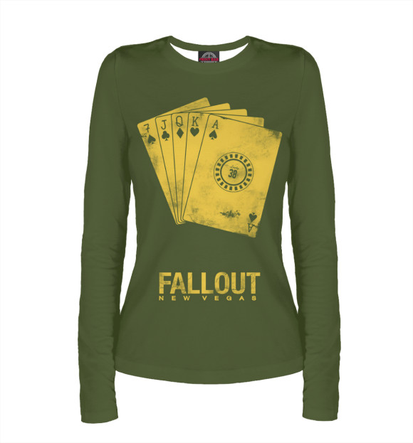 Женский лонгслив с притом Fallout New Vegas цвета Белый Женский лонгслив с изображением Fallout New Vegas цвета Белый