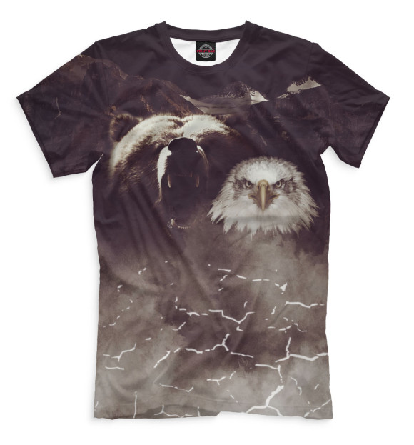 Мужская футболка с изображением Медведь VS Орла цвета Серый