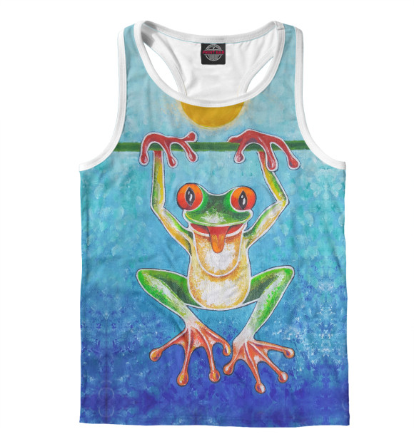 Мужская майка-борцовка с изображением Лягушка цвета Белый