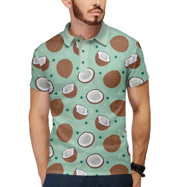 Мужское поло с изображением Кокосовый фон цвета Белый