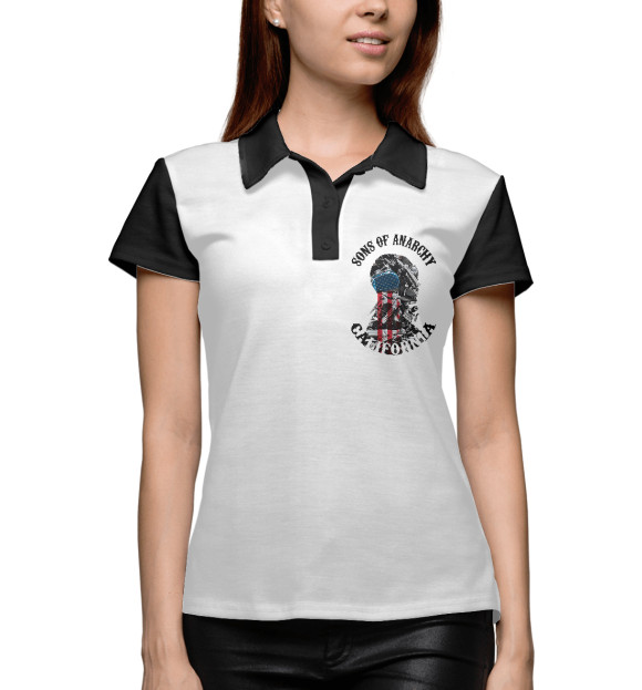 Женское поло с изображением Сыны анархии цвета Белый