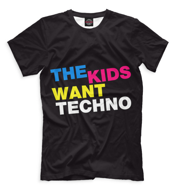 Мужская футболка с изображением I Love Techno цвета Черный