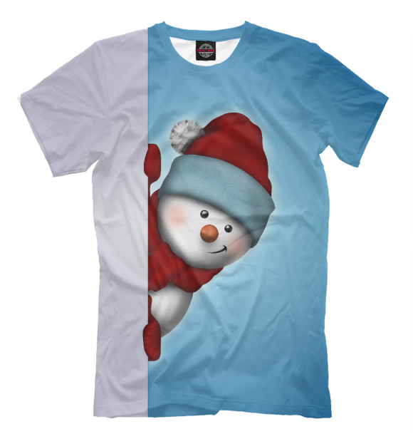 Мужская футболка с изображением Снеговик цвета Грязно-голубой