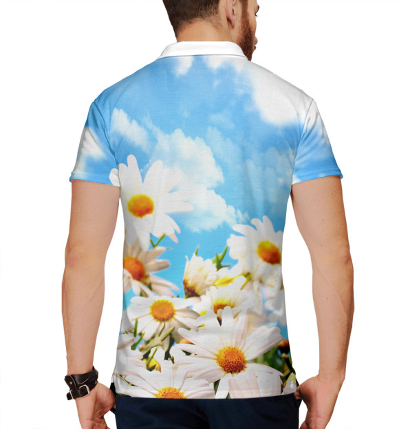 Мужское поло с изображением Ромашки цвета Белый