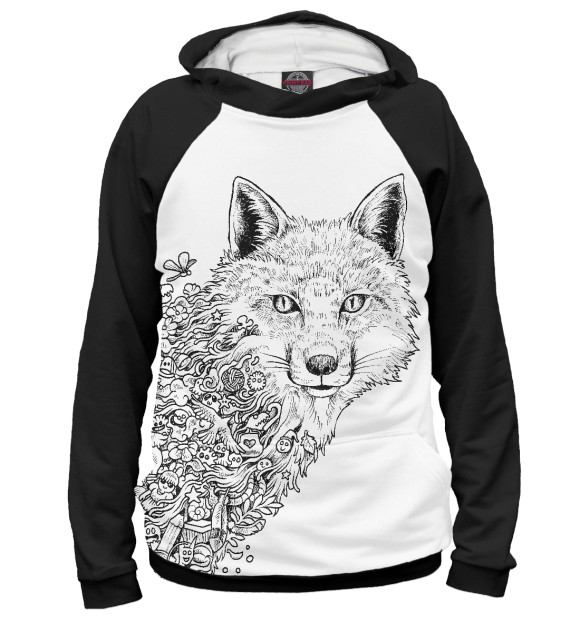 Мужское худи с изображением Волшебная Лиса цвета Белый