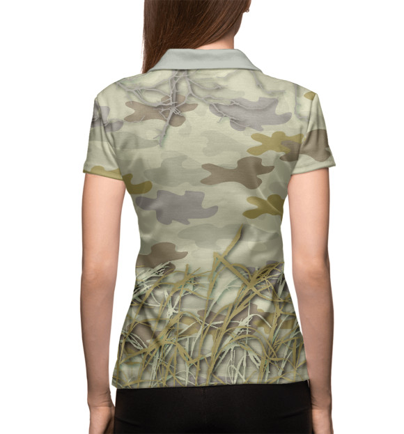 Женское поло с притом Камуфляж Тихий камыш цвета Белый Женское поло с изображением Камуфляж Тихий камыш цвета Белый