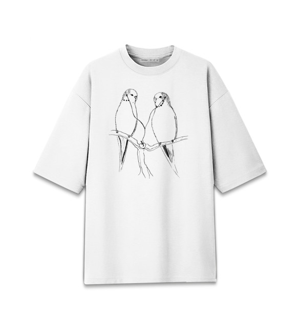 Женская футболка оверсайз с изображением Попугайчики цвета Белый